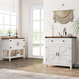 Coffee Bar Cabinet, Kitchen Storage Cabinet, Modern Farmhouse Buffet Sideboard with Drawer and Adjustable Shelf, Barn Door Accent Cabinets for Kitchen, Dining Room, Entryway, White image 3