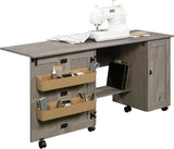 Craft Cart Storage Cabinet, Rolling Sewing Table with Expandable Top, Mystic Oak image 2