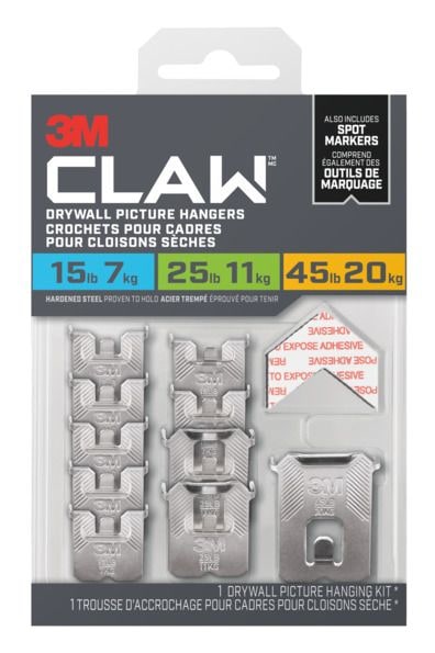 3M Claw DrywAll Picture Hangers Assorted Kit, 45-lb Capacity