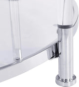 A round coffee table with a metal frame, the surface is made of chrome-plated acrylic glass. image 3