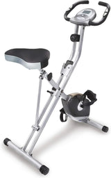Compact folding exercise bike, 8 different intensity level fixed bikes, featuring Bluetooth tracking function and option for tablet stand.