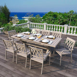 Extendable Patio Dining Table for 6-8, 63''-83'' Outdoor Aluminum Table w/Umbrella Hole, Rectangle Slatted Tabletop, Metal X-Trestle for Meals Garden Deck Backyard Gathering Party - Light Brown image 2