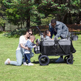 Luxurious 4-seater children's stroller - A high-end 4-seater children's stroller specially designed for 4 children, equipped with convertible seats, adjustable push-pull handles, detachable sunshade, and flat folding device. The color is grey. image 4