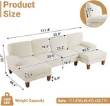 110" Sectional Couches for Living Room,U Shaped Couch with Double Chaise, 4-Seat Sofa Set with Chenille Fabric for Home Furniture,Beige image 2