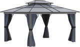 10 feet x 12 feet hard-top awning canopy, polycarbonate roof, aluminum frame, permanent outdoor awning, with net cover, suitable for patios, gardens, backyards, terraces, lawns, grasslands, light gray. image 4