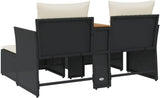 Multi-functional balcony sofa (for two people, with sunshade) - Black polyester wicker double-seat sofa, with built-in table, stool and washable cushion image 2