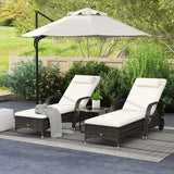 Wicker Outdoor Chaise Lounge, 5-Level Adjustable Backrest PE Rattan Pool Lounge Chair with Wheels, Cushion & Headrest, Brown and Dark Blue image 4