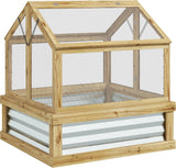Raised Garden Bed with Polycarbonate Greenhouse, Wooden Cold Frame Greenhouse, Garden Flower Planter Protection, Peak Roof, 35.5" x 31.5" x 36", Natural image 2