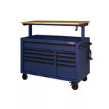 Heavy-Duty 52 in. 9-Drawer Mobile Workbench with Adjustable-Height Solid Wood Top in Matte Blue image 4