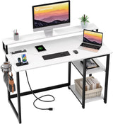 47 inch Computer Desk with Power Outlets, Small Home Office Desk with Ergonomic Monitor Stand, Reversible Gaming Desk, Modern Study Desk, Laptop Desk, White image 4