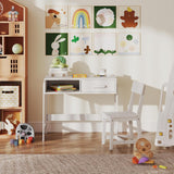 Kids Desk and Chair Set, Wooden Children School Study Table and Chair w/Storage Drawer & Hutch, Student Writing Desk Computer Workstation for Bedroom, Gift for 3 Years Old (White) image 4