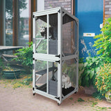 62.6-inch wooden outdoor cat house, large cat cage room, equipped with 7 platforms, 2 rest boxes and a rainproof roof, suitable for multiple pets to use. Step-in cat apartment shelter, white model image 3