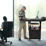 Upgraded AV Cart, Adjustable-Height Steel AV Cart with Locking Cabinet and Pullout Keyboard Tray, Rolling Media Cart with Wheels & Power for Computer Laptop Projector Printer (Black/43"x18"x43") image 2
