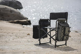 The "Picnic Time" brand's outdoor folding chairs with a unique design feature a grey base and a black frame. The dimensions are 33 x 7 x 21. image 2