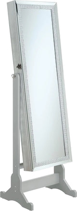 Mounted-style mirror cabinet, featuring jewelry storage function, with a design allowing the entire length to be tilted, rectangular shape - bedroom - silver color