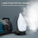 Professional steam laundry device with stainless steel base plate, 1.1-liter detachable water tank, quick heating, 1800-watt power, blue fabric steam iron image 4