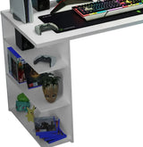 Madesa Large Modern Gaming Computer Desk 53 Inch with 5 Shelves Cable Management Student Study Wooden Table Home Office Gamer Desk for Kids and Adults - White image 4