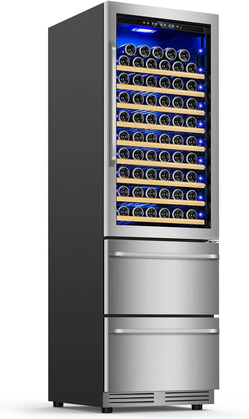 24 Inch Dual Drawer Fridge Under Counter with Wheels, Outdoor Beverage Refrigerator for Patio, Stainless Steel Weather-Proof, Freestanding or Built-In Installation, Ideal for Home and Commercial Use