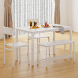 Dining Table and Chairs Dining Table Set with 2 Chairs and 1 Bench Bar Set Kitchen Table and Chairs for Dining Room Bistro Set，Pure White image 4