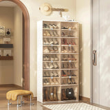Portable shoe rack organizer, suitable for the entrance of the closet, stackable storage cabinet for sports shoes, shoe cabinet with magnetic transparent doors, large plastic storage container box (with lid), with 5 layers, can hold 20 pairs of shoes image 3