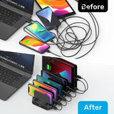 A charging interface station with 10 USB fast charging ports and adjustable partitions, suitable for charging multiple devices such as iPads, iPhones, tablets and mobile phones - 5-piece set, black image 4