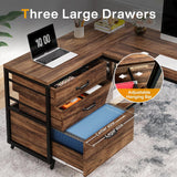 L-Shaped Computer Desk with 3 Drawers, Reversible Corner Home Office Desk with Shelves, 53-Inch Industrial PC Desk Study Writing Table Workstation for Small Space, Rustic Brown image 3