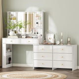 Makeup Vanity Desk with Mirror and Lights, Vanity Desk with 8 Drawers & Storage Shelves, Vanity Table with Power Outlet, 3 Color Modes & Adjustable Brightness Dressing Table, Bedroom,White2 image 2