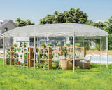 19.2×9.7×8.5 feet Outdoor upgraded retractable greenhouse with adjustable reinforced frame, portable walk-through greenhouse, equipped with 2 rollable zipped doors and mesh windows, PE shell, white image 3