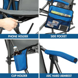 Large-sized foldable rocking chair-style camping chair. Portable outdoor rocking chair, equipped with a high back and sturdy armrests. The carrying bag can bear a weight of 300 pounds. The back of the seat has padding. The color is blue. image 2