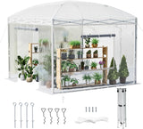 19.2×9.7×8.5 feet Outdoor upgraded retractable greenhouse with adjustable reinforced frame, portable walk-through greenhouse, equipped with 2 rollable zipped doors and mesh windows, PE shell, white image 4
