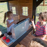 Backyard Discovery Canyon Creek Cedar Wood Swing Set with Wave Slide, Clubhouse, Play Kitchen, Picnic Area, Belt Swings, Web Swing, Rock Wall, Balconies, Playhouse, Step Ladder, Outdoor Playset image 4
