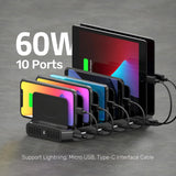A charging interface station with 10 USB fast charging ports and adjustable partitions, suitable for charging multiple devices such as iPads, iPhones, tablets and mobile phones - 5-piece set, black image 2