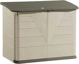 Poly resin outdoor storage shed, with floor (4.5 feet x 3 feet), weather-resistant, beige/brown, suitable for storing and organizing household/backyard/swimming pool chemicals/toys/garden tools/porch/terrace cushions.