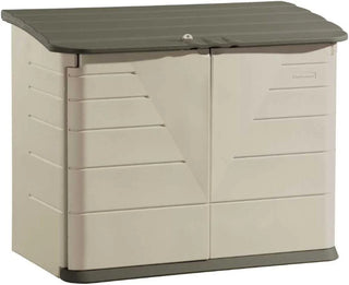 Poly resin outdoor storage shed, with floor (4.5 feet x 3 feet), weather-resistant, beige/brown, suitable for storing and organizing household/backyard/swimming pool chemicals/toys/garden tools/porch/terrace cushions.