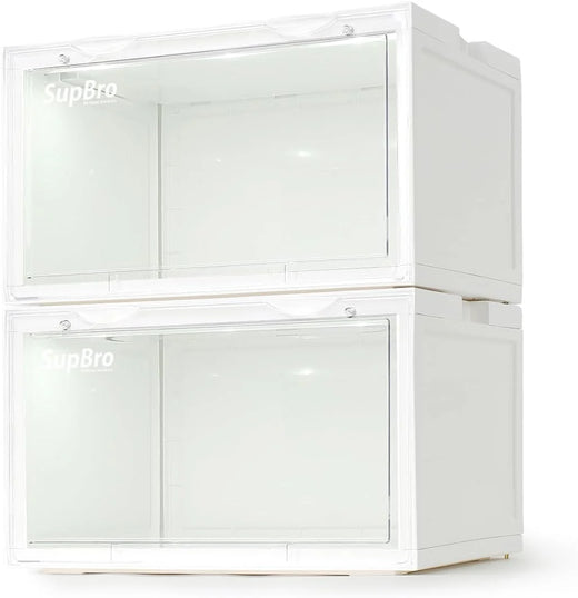 Lightning Collection Storage Box - Voice Control - Easy Access Storage Shoe Box, Stackable Shoe Storage Box, Equipped with Transparent Plastic Door, Suitable for Sports Shoes (11.2 x 14.9 x 8.8 inches (6 sets), White)
