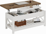 Multi-Function Convertible Coffee Table with Storage and Hidden Compartment, Converts to Dining Table, 40 White & Brown image 4
