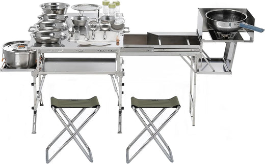 Portable Camping Table & Chairs Set – Foldable Outdoor Furniture with Storage Drawer for Picnics, Backyard & RV Travel
