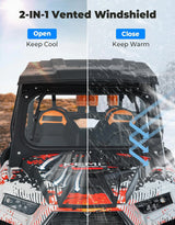 The glass windshield is equipped with 2 manual windshield wipers. It is scratch-resistant and wear-resistant. It is compatible with the 2019 - 2023 models of Arctic Cat RZR XP 1000 / RZR XP super sports vehicles. The front windshield has a ventilatio image 4