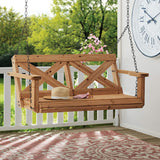 Backyard Discovery 55" Cedar Wood Farmhouse Outdoor Porch Swing Bench with Two-Person Seating, Durable Hanging Chains, Water-Resistant, Heavy-Duty 600 Lbs Weight Capacity for Patio, Deck, Garden image 3