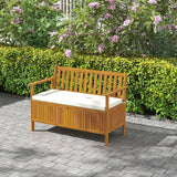 Outdoor bench with storage box, 28-gallon outdoor storage bench, garden seat made of rosewood with cushion, suitable for parks, balconies, and terraces, double-person outdoor furniture, made of teak material image 3