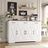 Drawer-equipped buffet-style cabinet, 55-inch large side cabinet-style storage unit with shelves and 4 doors, modern country-style coffee bar-style cabinet, wooden kitchen and dining room storage unit, white/rustic style image 2