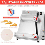 Commercial Pizza Dough Roller Sheeter, Max 16, Automatic 370W Electric Pizza Dough Roller, Stainless Steel, Suitable for Noodle, Pizza Bread and Pasta Maker Equipment image 2