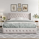 Queen Size Lift Up Storage Bed, Modern Wingback Headboard, Hydraulic Support, No Box Spring Needed, Light Beige image 2
