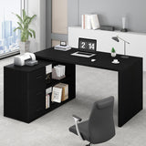 L Shaped Desk with Drawers Shelves, Corner Home Office Desk with Storage Cabinet, Large Wood Computer Desk for PC Executive Work Writing Study, Modern Living Room Bedroom Table,White Oak,60 in image 2