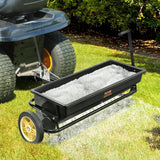 Broadcast seeder, 100-pound tractor-mounted rear polyethylene seeder with 10-inch wheels, equipped with a steel spike weeder, fertilizer spreader, garden seeder and salt spreader, suitable for residences, farms, rough terrain, and black pavement. image 2