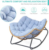 Outdoor swaying egg chair, indoor Papasan chair, rattan rocking chair, modern royal-style bedroom, living room, porch, garden, lawn chair - blue version image 3