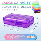 100-piece set. Large-capacity transparent pencil case. Large-capacity hard plastic crayon case. Large-capacity classroom storage box. Suitable for both boys and girls (in various colors) image 3