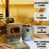 Titanium alloy tent wood stove for camping, 2 kilograms, foldable, lightweight and compact portable heat tent stove, comes with a 2.2-meter chimney, suitable for winter backpacking camping. image 2