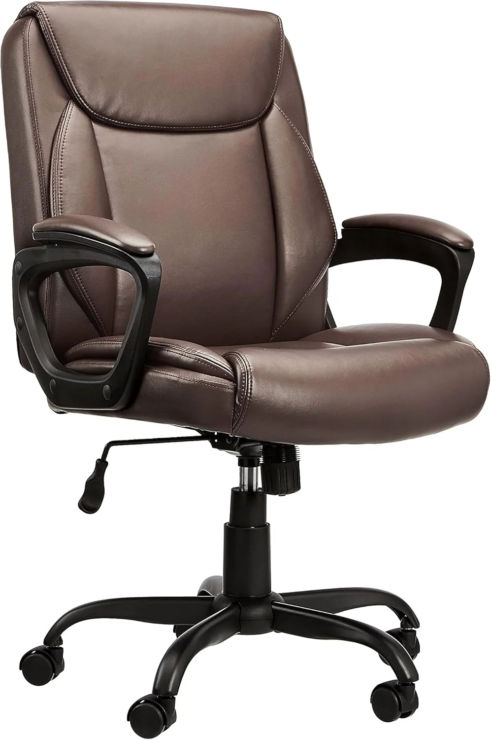 Classic PU surface, back-adjustable height office computer desk and chair, with armrests, size: 26 inches wide x 23.75 inches long x 42 inches high, black version