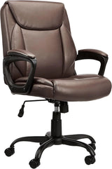 Classic PU surface, back-adjustable height office computer desk and chair, with armrests, size: 26 inches wide x 23.75 inches long x 42 inches high, black version